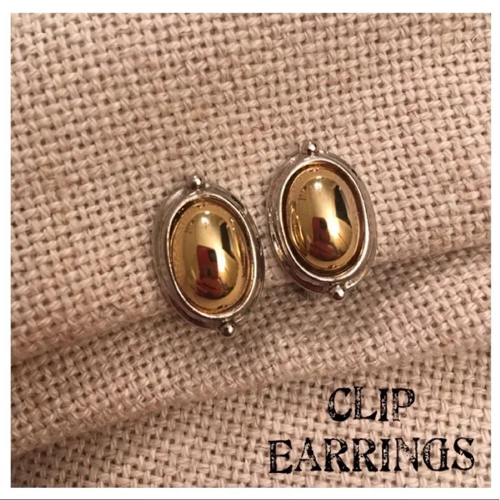 Silvertone Frame & Goldtone Center Clip Earrings